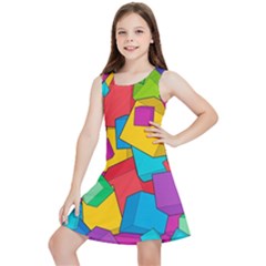 Abstract Cube Colorful  3d Square Pattern Kids  Lightweight Sleeveless Dress