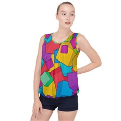 Abstract Cube Colorful  3d Square Pattern Bubble Hem Chiffon Tank Top