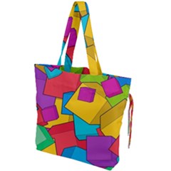 Abstract Cube Colorful  3d Square Pattern Drawstring Tote Bag by Cemarart