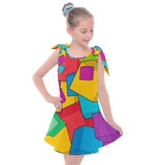 Abstract Cube Colorful  3d Square Pattern Kids  Tie Up Tunic Dress