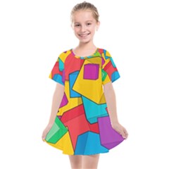 Abstract Cube Colorful  3d Square Pattern Kids  Smock Dress
