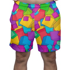 Abstract Cube Colorful  3d Square Pattern Men s Shorts