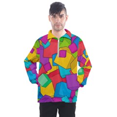 Abstract Cube Colorful  3d Square Pattern Men s Half Zip Pullover