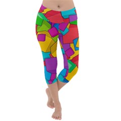 Abstract Cube Colorful  3d Square Pattern Lightweight Velour Capri Yoga Leggings