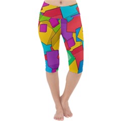 Abstract Cube Colorful  3d Square Pattern Lightweight Velour Cropped Yoga Leggings