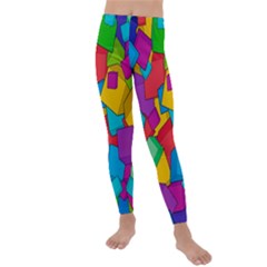 Abstract Cube Colorful  3d Square Pattern Kids  Lightweight Velour Leggings
