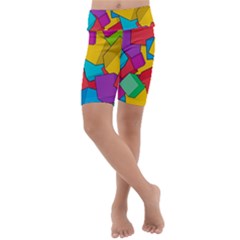 Abstract Cube Colorful  3d Square Pattern Kids  Lightweight Velour Cropped Yoga Leggings