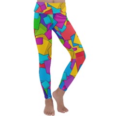 Abstract Cube Colorful  3d Square Pattern Kids  Lightweight Velour Classic Yoga Leggings