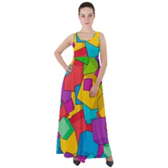 Abstract Cube Colorful  3d Square Pattern Empire Waist Velour Maxi Dress