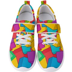 Abstract Cube Colorful  3d Square Pattern Men s Velcro Strap Shoes