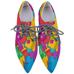 Abstract Cube Colorful  3d Square Pattern Pointed Oxford Shoes