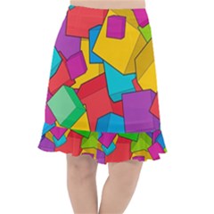 Abstract Cube Colorful  3d Square Pattern Fishtail Chiffon Skirt