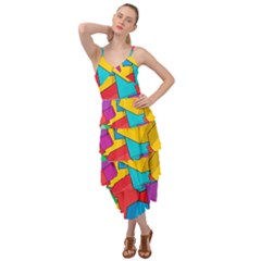 Abstract Cube Colorful  3d Square Pattern Layered Bottom Dress