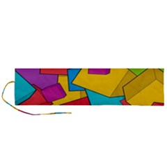 Abstract Cube Colorful  3d Square Pattern Roll Up Canvas Pencil Holder (L)