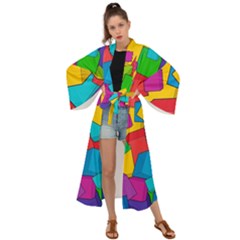 Abstract Cube Colorful  3d Square Pattern Maxi Kimono