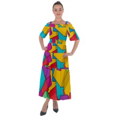Abstract Cube Colorful  3d Square Pattern Shoulder Straps Boho Maxi Dress 