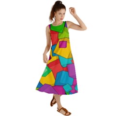 Abstract Cube Colorful  3d Square Pattern Summer Maxi Dress