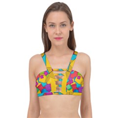 Abstract Cube Colorful  3d Square Pattern Cage Up Bikini Top