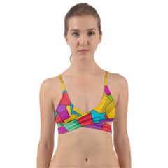 Abstract Cube Colorful  3d Square Pattern Wrap Around Bikini Top