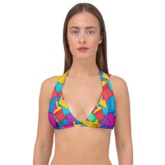 Abstract Cube Colorful  3d Square Pattern Double Strap Halter Bikini Top