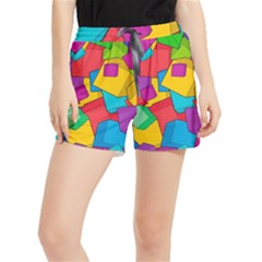 Abstract Cube Colorful  3d Square Pattern Women s Runner Shorts