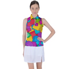 Abstract Cube Colorful  3d Square Pattern Women s Sleeveless Polo T-Shirt