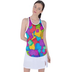 Abstract Cube Colorful  3d Square Pattern Racer Back Mesh Tank Top