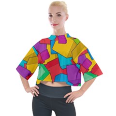 Abstract Cube Colorful  3d Square Pattern Mock Neck T-Shirt