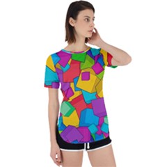 Abstract Cube Colorful  3d Square Pattern Perpetual Short Sleeve T-Shirt