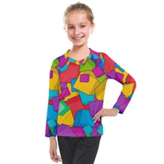 Abstract Cube Colorful  3d Square Pattern Kids  Long Mesh T-Shirt