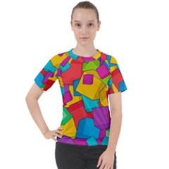 Abstract Cube Colorful  3d Square Pattern Women s Sport Raglan T-Shirt