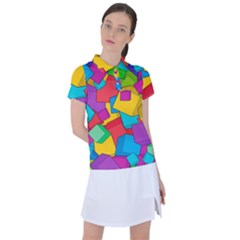 Abstract Cube Colorful  3d Square Pattern Women s Polo T-Shirt