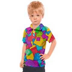 Abstract Cube Colorful  3d Square Pattern Kids  Polo T-Shirt