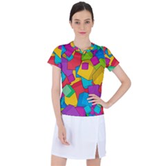 Abstract Cube Colorful  3d Square Pattern Women s Sports Top