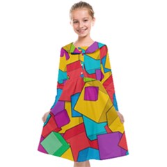 Abstract Cube Colorful  3d Square Pattern Kids  Midi Sailor Dress