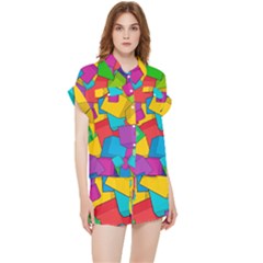 Abstract Cube Colorful  3d Square Pattern Chiffon Lounge Set