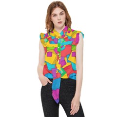 Abstract Cube Colorful  3d Square Pattern Frill Detail Shirt