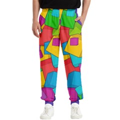 Abstract Cube Colorful  3d Square Pattern Men s Elastic Waist Pants
