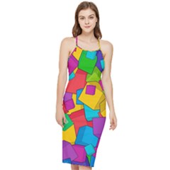 Abstract Cube Colorful  3d Square Pattern Bodycon Cross Back Summer Dress