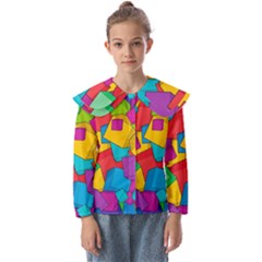 Abstract Cube Colorful  3d Square Pattern Kids  Peter Pan Collar Blouse