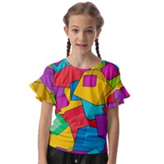 Abstract Cube Colorful  3d Square Pattern Kids  Cut Out Flutter Sleeves