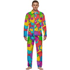 Abstract Cube Colorful  3d Square Pattern Men s Long Sleeve Velvet Pocket Pajamas Set