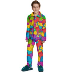 Abstract Cube Colorful  3d Square Pattern Kids  Long Sleeve Velvet Pajamas Set