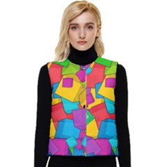 Abstract Cube Colorful  3d Square Pattern Women s Button Up Puffer Vest