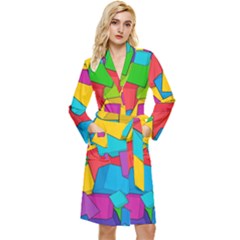 Abstract Cube Colorful  3d Square Pattern Long Sleeve Velvet Robe