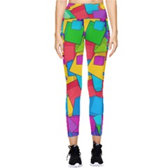 Abstract Cube Colorful  3d Square Pattern Pocket Leggings 