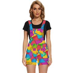 Abstract Cube Colorful  3d Square Pattern Short Overalls