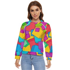 Abstract Cube Colorful  3d Square Pattern Women s Long Sleeve Raglan T-Shirt