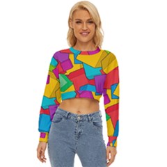 Abstract Cube Colorful  3d Square Pattern Lightweight Long Sleeve Sweatshirt