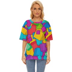 Abstract Cube Colorful  3d Square Pattern Oversized Basic T-Shirt